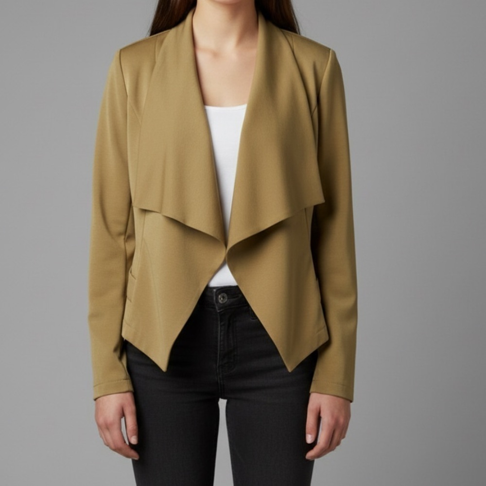 Forever 21 Vintage Y2K Camel Tan Long Sleeve Open Waterfall Blazer Size Small
